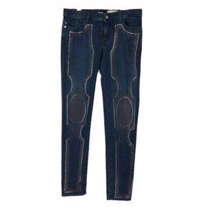 Just Cavalli  Just Luxury   Dark Wash studded skinny jeans chrome bronze beading